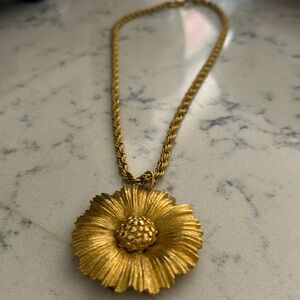 Vintage Monet sunflower rope chain gold necklace 13”